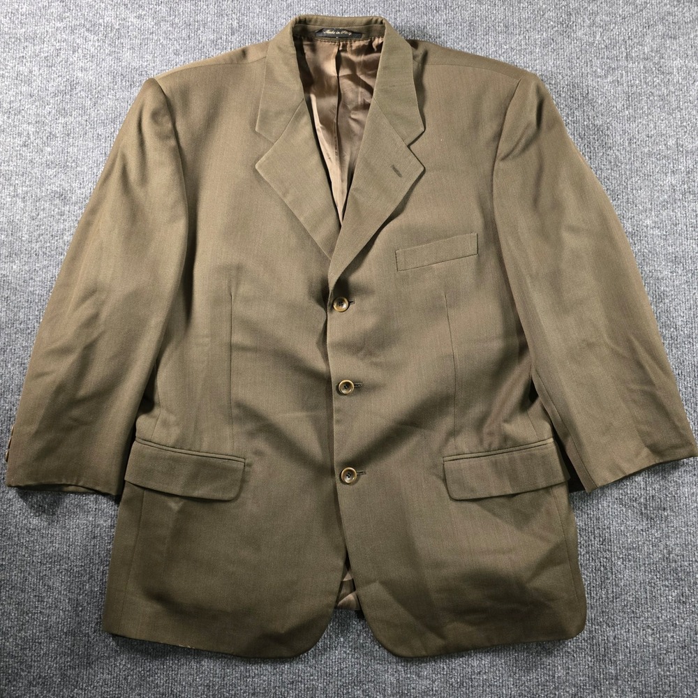 Pavone Zignone High Twist Wool Blazer Made in Italy Olive Brown Mens 44 Short